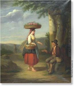 Flower And Eggmerchant Near Beggar. Canvas. Signed'ch.venneman'