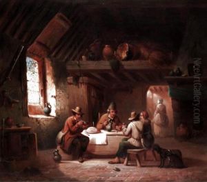 Peasants Drinking In An Interior by Camille Vennemann