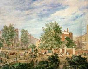 Marylebone Road at the Junction with Lisson Grove Showing the Philological School in Summer by T. Paul Fisher
