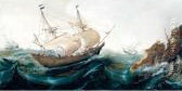 Dutch Shipping Off A Rocky Coast - view 1