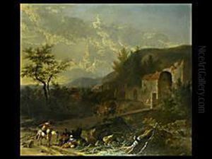 Tiefe Landschaft Mit Reitern, Wanderern Und Dorf by Adriaen Hendricksz. Verboom