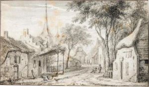 A Village Street, With Children Playing And Chickens To The Left by Adriaen Hendricksz. Verboom