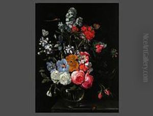 Bouquet Von Gartenblumen In Vase
Mit Libelle, Schmetterling Und Kafern
