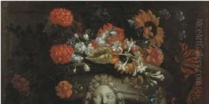Fiori In Un Vaso Di Pietra Scolpito