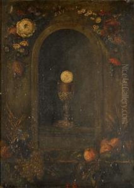A Chalice And Eucharistic Wafer Within A Stone Niche - view 1