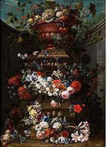 Blumenstilleben Mit Vase Auf Einem Stein by Gaspar-pieter The Younger Verbruggen