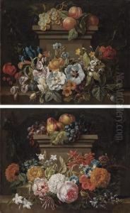 A Swag Of Flowers In A Niche by Gaspar-pieter The Younger Verbruggen