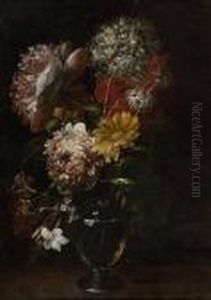 Floral Still Life In A Glass Vase. by Gaspar-pieter The Younger Verbruggen