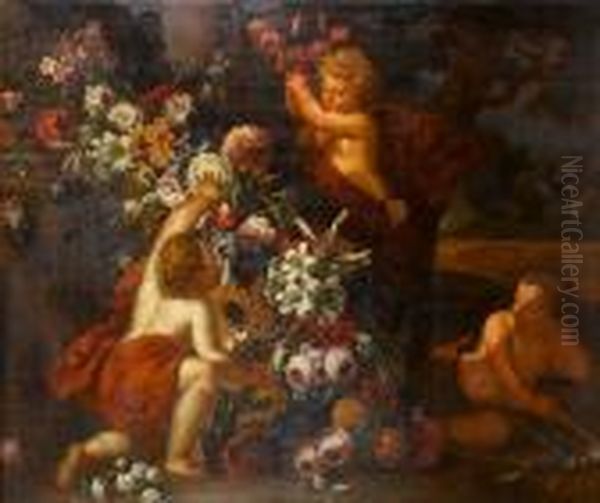 A Still Life Of A Garland Of Flowers Withputti - view 1