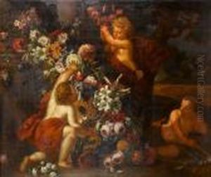 A Still Life Of A Garland Of Flowers Withputti by Gaspar-pieter The Younger Verbruggen