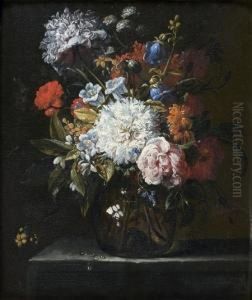 Nature Morte Au Bouquet De Fleurs Sur Un Entablement