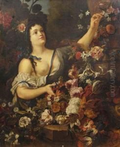 Jeune Femme Arrangeant Des Fleurs by Gaspar-pieter The Younger Verbruggen
