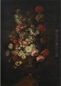 A Still Life With Tulips, Roses,
 A Hyacinth, Daffodils And Other Flowers In A Classical Vase by Gaspar-pieter The Younger Verbruggen