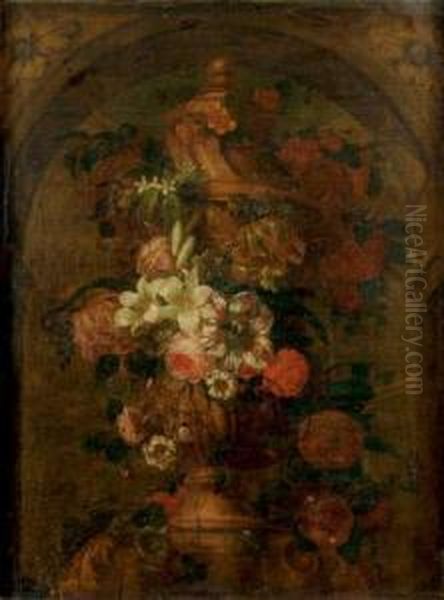 Vase De Fleurs Dans Un Encadrement D'architecture - view 1