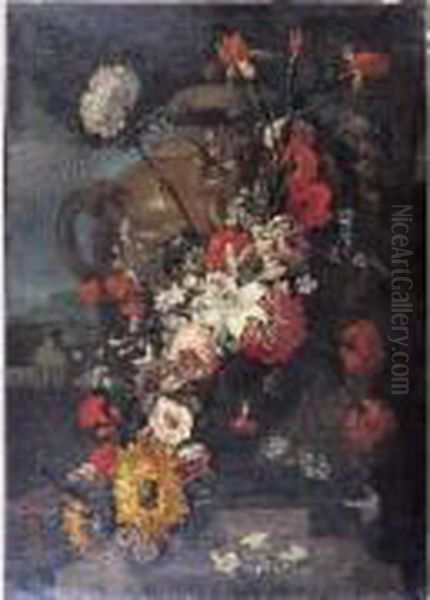 Bouquet De Fleurs Contre Un Vase De Pierre - view 1