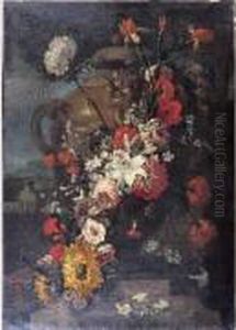 Bouquet De Fleurs Contre Un Vase De Pierre