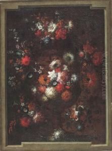 Flowers In Sculpted Urns Set In Trompe L'oeil Casements by Gaspar-pieter The Younger Verbruggen