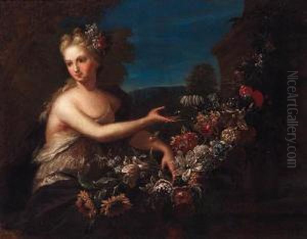 Portrait Of A Lady As Flora, Half-length, By A Garland Offlowers - view 1