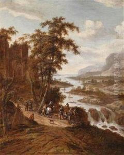 Eine Weite Flusslandschaft Mit Reisenden - view 1