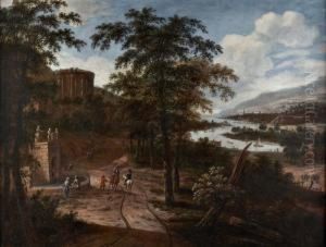 Paisagem Com Rio, Fonte E Figuras A Cavalo