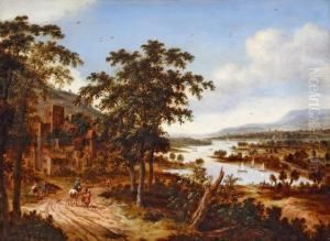 Flusslandschaft Mitreiter Und Rastenden