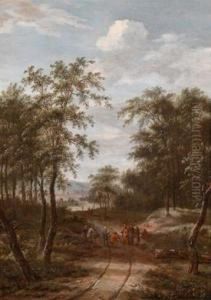 Eine Bewaldete Landschaftmit Dem Gang Nach Emmaus