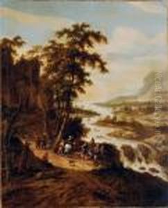 Travelers In A Panoramic River Landscape