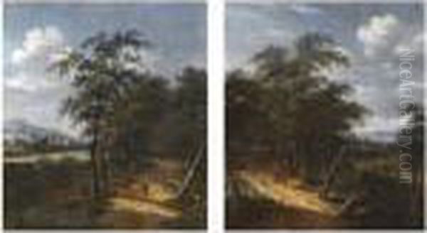 A Bosky Landscape With Figures On A Path In The Foreground Playinghide-and-seek - view 1