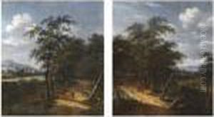 A Bosky Landscape With Figures On A Path In The Foreground Playinghide-and-seek