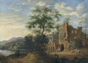 Landscape With Ruins And Figures. by Dionys Verburgh