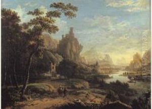 Promeneurs Dans Un Paysage De La Vallee Du Rhin