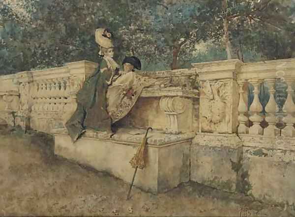 Flirtation on a stone balustrade - view 1