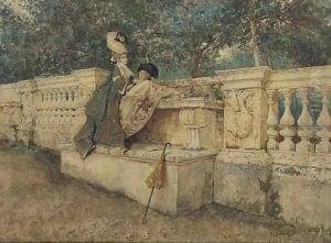 Flirtation on a stone balustrade by Giovanni Battista Filosa
