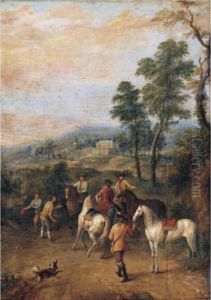 A View Of A Country Estate With Elegant Horseman In The Foreground by Jan Peeter Verdussen