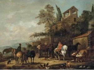 Cavaliers At A Blacksmith's Forge With A Horse Being Shod