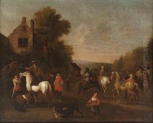 Peasants And Horsemen In A Village Street