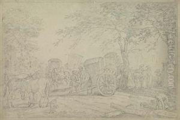 Two Pencil Drawings.
Landscape With Travelers At Rest - view 1