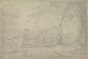 Two Pencil Drawings.
Landscape With Travelers At Rest