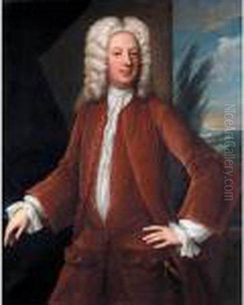 Portrait Of Richard Marriott Of 
Alscot Park, Gloucestershire (d.1744), Three-quarter Length Standing, 
Wearing A Brown Coat, A Sword At His Side - view 1