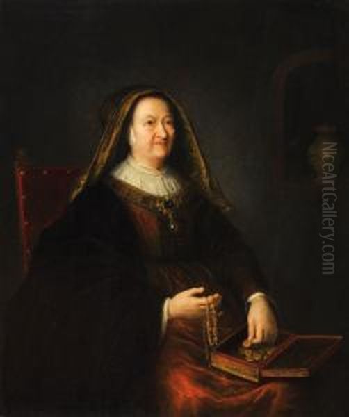 Portrait Of An Oldwoman Seated On A Red Chair Counting Coins - view 1