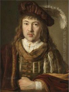 A Portrait Of A Young Man In A Velvet Coat And Plumed Hat by Pieter Harmensz Verelst