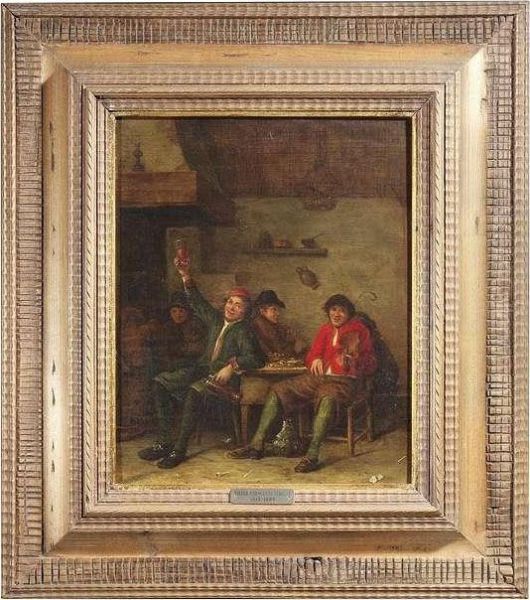 Drinking And Music Making Boors In A Tavern. Oil/oak - view 1