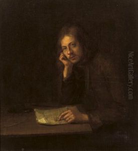 A Man Seated At A Table Pointing To A Letter by Pieter Harmensz Verelst