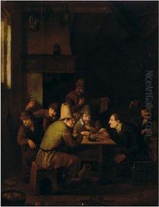 An Interior With Peasants Drinking And Smoking by Pieter Harmensz Verelst