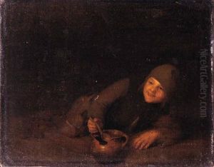 A Young Boor Reclining, Eating From An Earthenware Bowl A Young Boor Reclining, Eating From An Earthenware Bowl