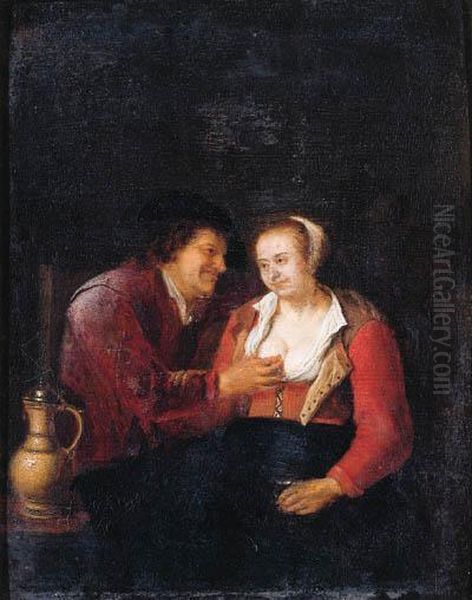 A Vanitas: A Boor Courting A Maid In A Tavern, Surprised Bydeath - view 1