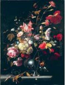 Nature Morte Au Bouquet De Fleurs Dans Un Vase D'etain by Simon Pietersz. Verelst