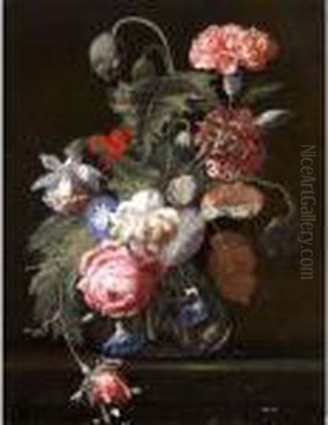 Still Life With Carnations, Roses, Poppies And Other Flowers In A Vase - view 1