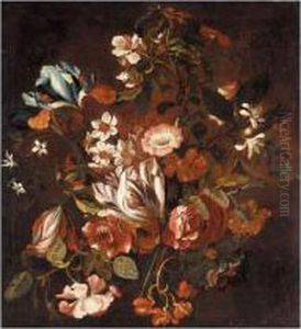 A Still Life With Tulips,
Narcissi, Morning Glory, Irises, Roses, Orange Blossom And
Chrysanthemums by Simon Pietersz. Verelst