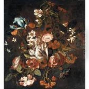 Still Life Of Tulips, Narcissi,
Morning Glory, Irises, Roses, Orange Blossom And Chrysanthemums by Simon Pietersz. Verelst